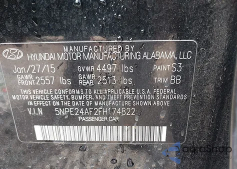 2015 Hyundai Sonata Se из США, поврежденный, VIN 5NPE24AF2FH174822